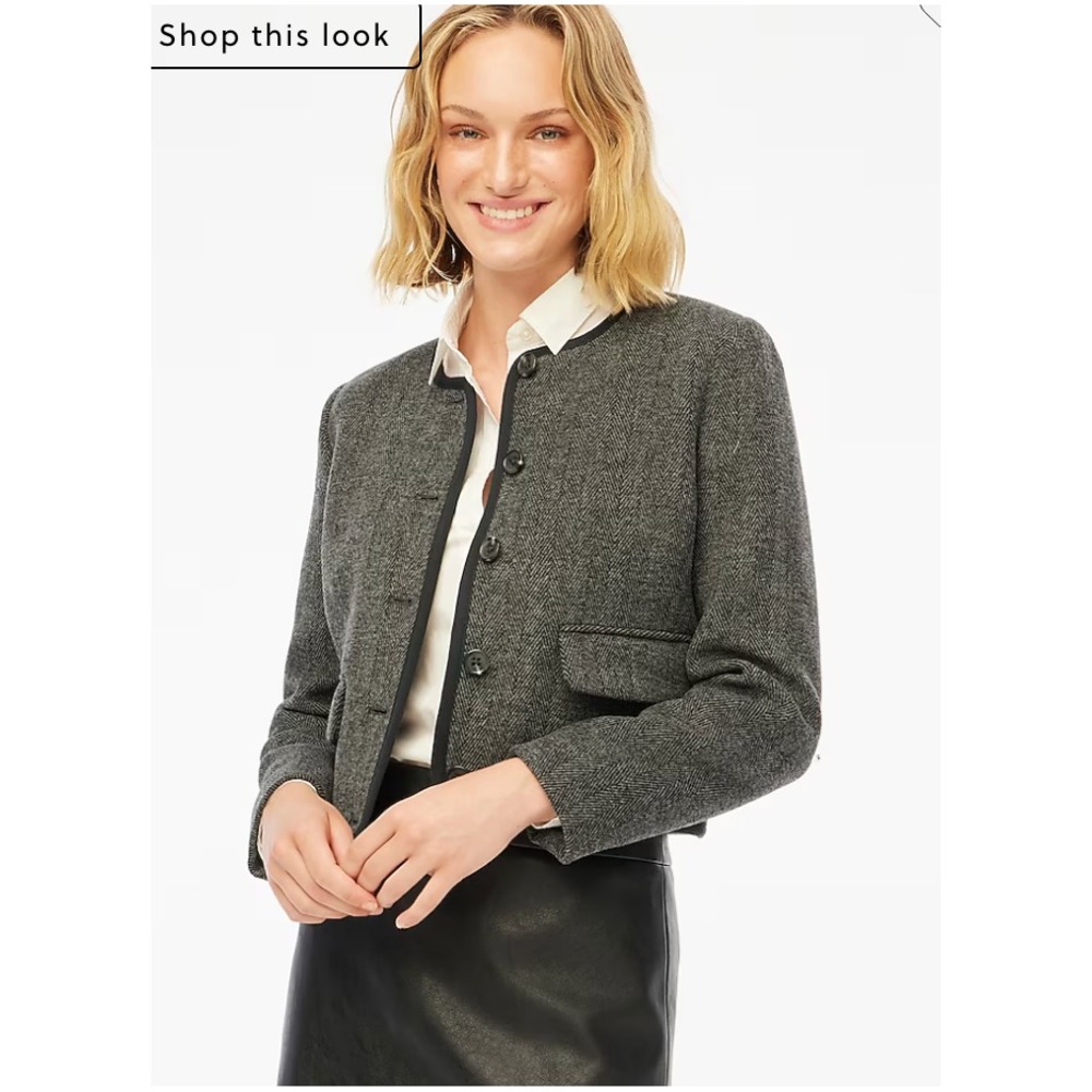 J.Crew $228 Wool Blend Herringbone Lady Jacket Grey Size 10 CB323